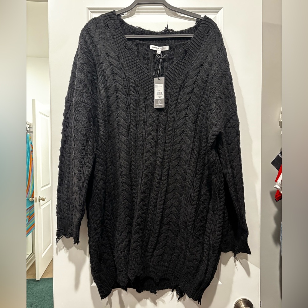 Rebecca Minkoff Black V-Neck Cable Knit Sweater